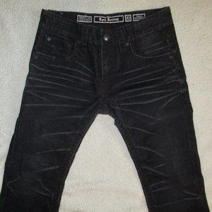 NWOT Rock Revival 'David' Slim, Straight Black Distressed Corduroy Jeans Size 32